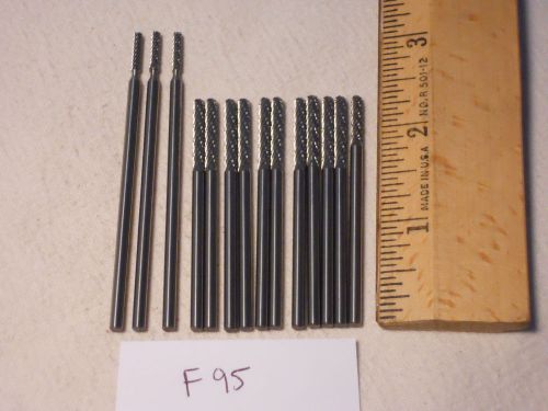 14 NEW 3 MM SHANK CARBIDE BURRS. VERY  COMMON SHAPES. LONGS. USA MADE  {F95}