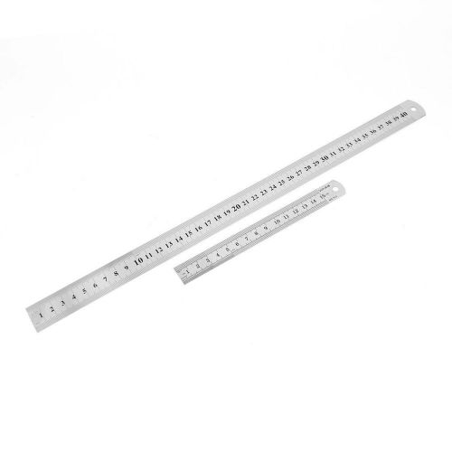 2 in 1 15cm 40cm Double Sides Students Metric Straight Ruler Silver Tone