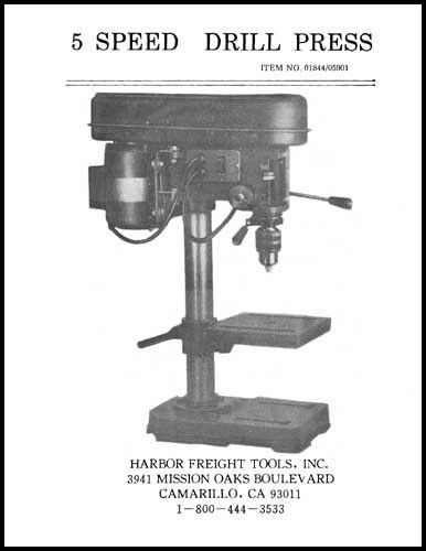 Harbor freight 5 speed drill press manual for sale