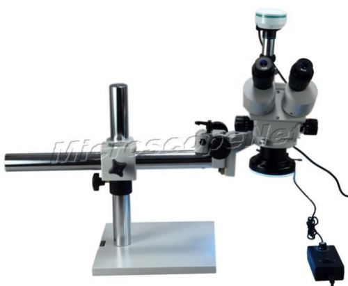 Trinocular Stereo Zoom Boom Stand Microscope 3.5X-90X+144 LED Light+2MP Camera