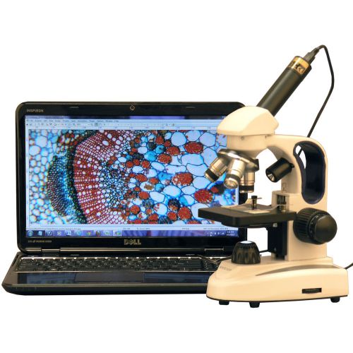 40X-1000X Cordless LED Top &amp; Bottom Lights Compound Microscope + USB Camera