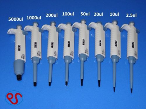 Set of 8 pipetters, 2.5,10, 20, 50,100,200,1000, 5000 ul, pipette, pipettor, new for sale