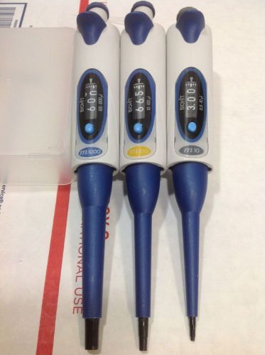 Set of 3 biohit mline single channel pipette m10, m100, m1000, #2 for sale