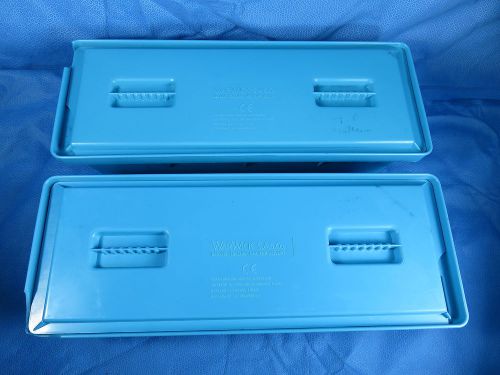 Warwick (cidex type) disinfectant sterilization trays  lot of (2) *chipped lids* for sale