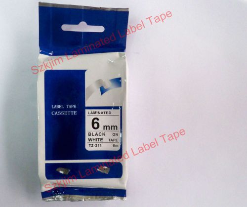 Brother TZ-211 P-Touch Compatible Laminating  Black on white Tape 6mm 8m TZe-211