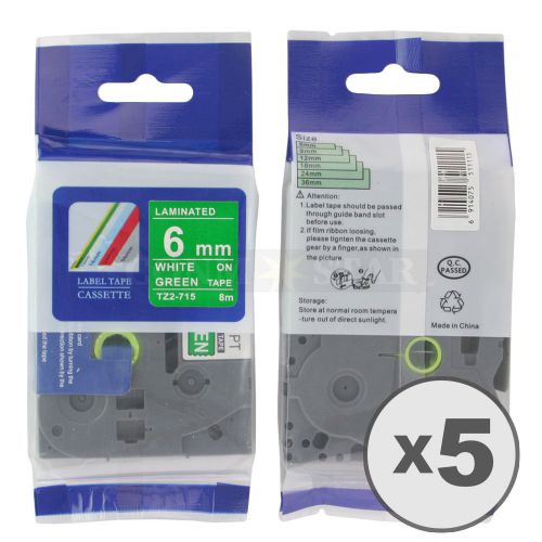 5pk White on Green Tape Label Compatible for Brother P-Touch TZ 715 TZe715 6mm