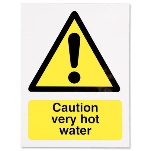 Stewart Superior Sign Caution Very Hot Water W75xH50mm Self-adhesive Vinyl Ref K