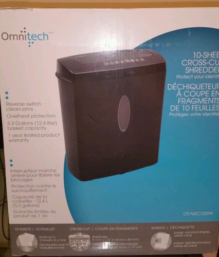 Omnitech 10 Sheet Cross Cut Shredder OT-NXC102PA - Brand New 3.3 Gallons