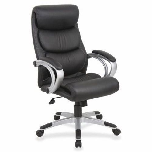 Lorell High-Back Exec Chair, Leather, 27&#034;x30&#034;x42-1/2&#034;, BK/SR (LLR60621)