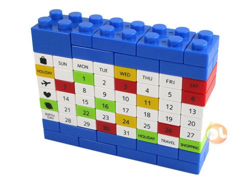 DIY Desktop Perpetual Calendar Puzzle Brick Blue lego styled
