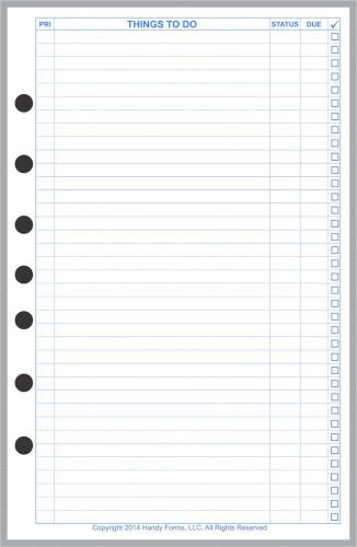 To Do List Form Junior Size 5 1/2&#034; x 8 1/2&#034; for Franklin-Covey, Day Runner