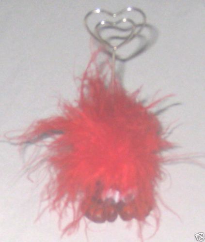 Red 5&#034; Heart Paper Clip Thing Person Decoration w Feathers