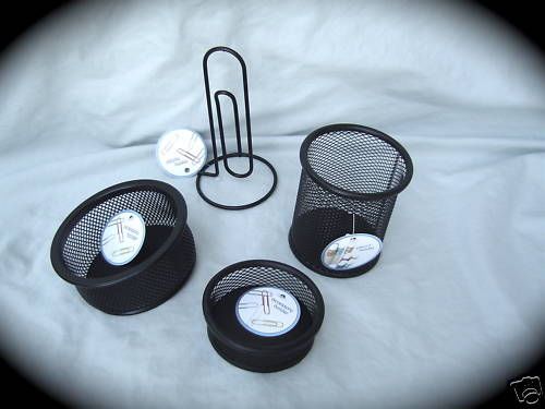 FOUR PIECE DESK ACCESSORIES BLACK MESH  NEW