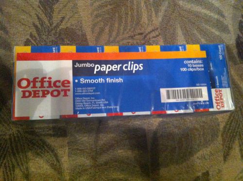 Office Depot Jumbo paper clips smooth finish Item#308-239 10 boxes/100 per box
