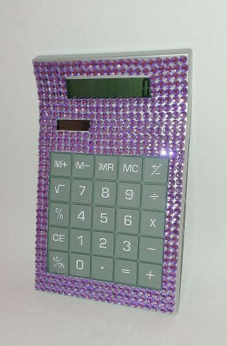 BLING SILVER CALCULATOR COVERED WITH PURPLE ROUND RHINESTONES THROUGHOUT BOXED