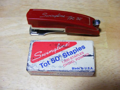 Swingline Tot 50 Red Mini-Stapler w/ Partial Box of Staples - Slides Open