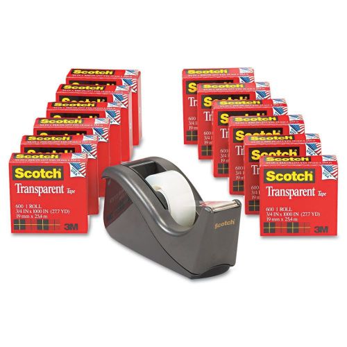 Scotch 600 transparent tape 3/4&#034; x 1000&#034; 12 rolls w dispenser - brand new item for sale