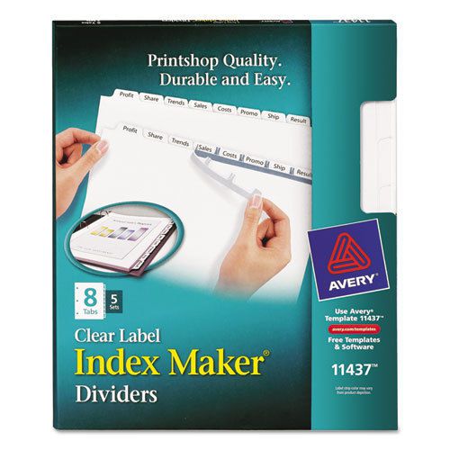 Index maker clear label dividers, 8-tab, letter, white, 5 sets for sale