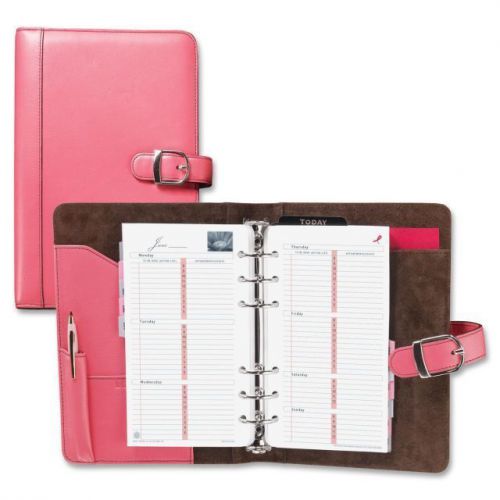 Day-Timer Pink Ribbon Organizer Starter Set w/Leather Binder, 3.75x6.75, Pink