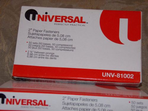 Universal Paper 2&#034; Fasteners 50 sets 4 Boxes 2 3/4 between Prongs UNV81002