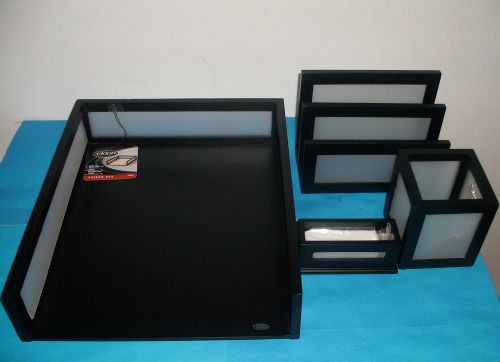 4 PIECE DESK SET DOCUMENT TRAY LETTER SORTER PENCIL CUP BUSINESS CARD HOLDER