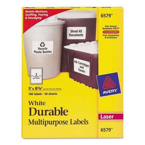 Permanent durable id laser labels, 5 x 8-1/8, white, 100/pack for sale