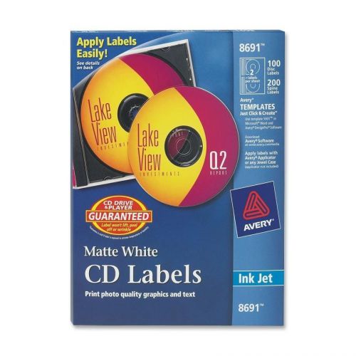 Avery Dennison CD Labels, Inkjet Matte, 100/Pack, White [ID 138504]