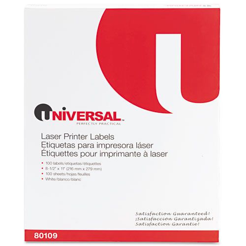 Universal laser printer permanent labels, 8 1/2 x 11 label size, white, 100/box for sale