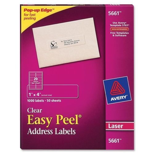 Avery Easy Peel Mailing Label -1&#034;Wx4.12&#034;L - 1000/Box-Laser, Inkjet -Clear