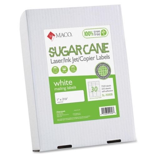 Maco Printable Sugarcane Mailing Labels - 1&#034; Width x 2.63&#034; L- 7500 / Box