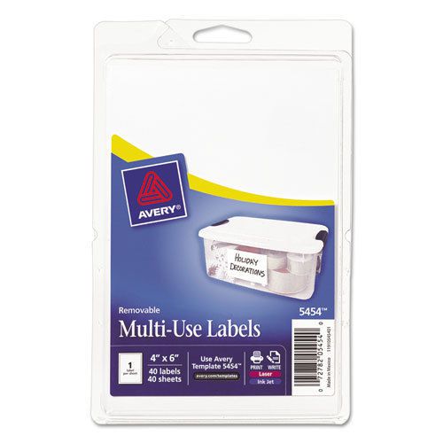 Print or Write Removable Multi-Use Labels, 4 x 6, White, 40/Pack