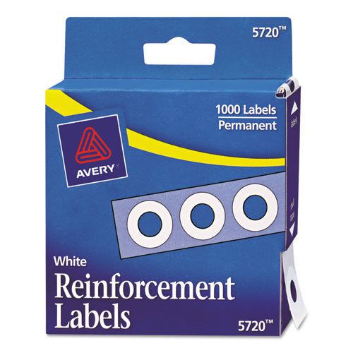 Dispenser Pack Hole Reinforcements, 1/4&#034; Diameter, White, 1000/Pack