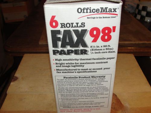 Office Max 5 Rolls 98&#039; Fax Paper 8.5&#034; 1/2&#034; Core Diameter NEW IN BOX NIB