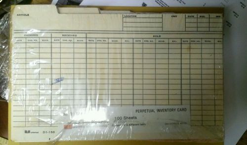 NIP Perpetual Inventory Card 100 Sheets No. D1-186 Universal Tab Top 5 1/8&#034; x 8&#034;