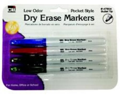 Charles Leonard Dry Erase Markers Pocket Style Assorted 4 Count