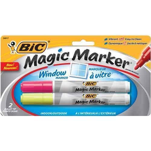 Bic magic marker window markers bullet tip yellow and pink 2 count for sale