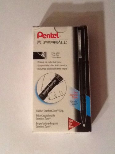 12 Dozen Pentel Superball Rollerball Black Pens - R206-A, Fine Point, NEW