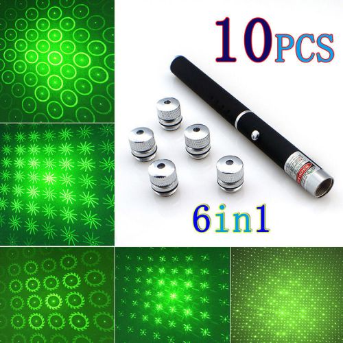 10pcs green laser pointer pen beam light 5mw lazer high power 532nm 6 in 1 for sale