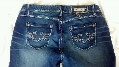 Express rerock studded blue jeans leggings 8 soft pants jeggings whiskered for sale