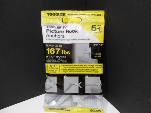 Toggler Picture Hook Dry Wall Anchors #8 1-1/2 inch Holds 167 lbs 5pc set #50225