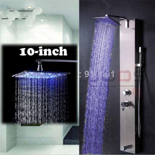 Nickel Brushed 10&#034; LED Shower Head Shower Colum Shower Panel Sets &amp; Massage Jets