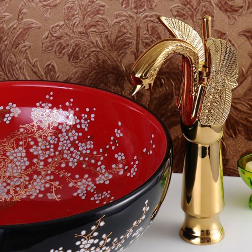 Modern unique design single hole vessel sink faucet tap in gold free shipping for sale