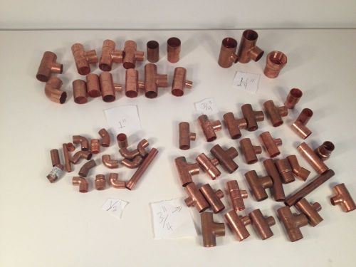 Lot of 60 pcs 7.5 lbs copper fittings 1&#034; 3/4&#034; 1/2&#034; tee 90 45 degree nos new for sale