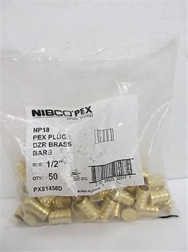 Nibco, Pex, PX81450D, NP18, 1/2&#034; DZR Brass Insert Barb Plug - 50 each