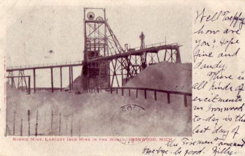 1905 NORRIE IRON MINE - IRONWOOD MICH undivided back