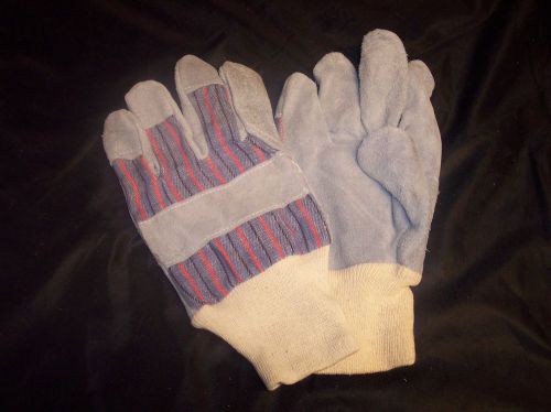 Gray grey Cowhide Work Gloves Sz Large White Cotton Cuff Work Gloves