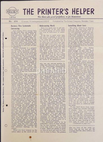 VINTAGE ORIGINAL1954 THE PRINTER&#039;S HELPER ISSUE 276 KELSEY CO PRINTING PRESS (h