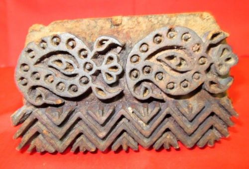 Vintage Hand Carved Peacock Designed Wooden Hand Printing Block / Cut