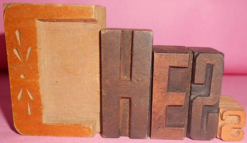 5 antique letterpres wood type printers blocks chess typography collection s1349 for sale
