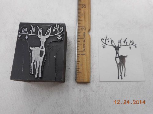 Letterpress Printing Printers Block, Christmas Bulbs hanging on Deer Antlers